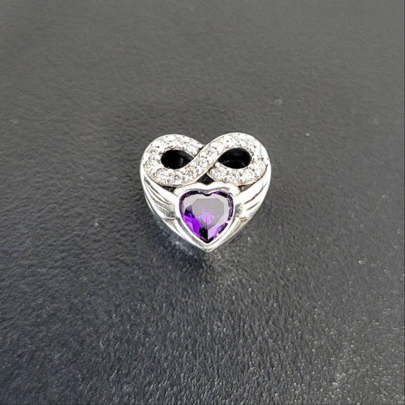 February silver plated charm with purple rhinestone for pandora-style bracelets - Picture 3 of 4